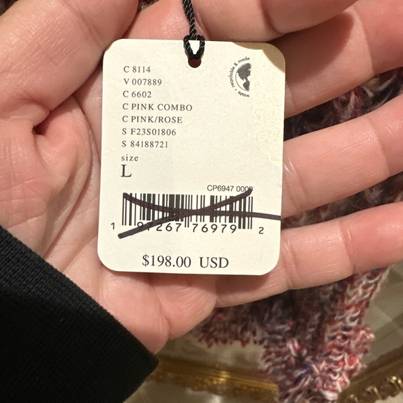 🎁🎁 SALE NWT Free People One Kinsley Fringe Woven Cowl Neck Fold Over Sweater L - Picture 4 of 6